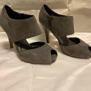 Ann Taylor LOFT, Ladi Open Toe Bootie, Gunmetal Grey, 6.5M